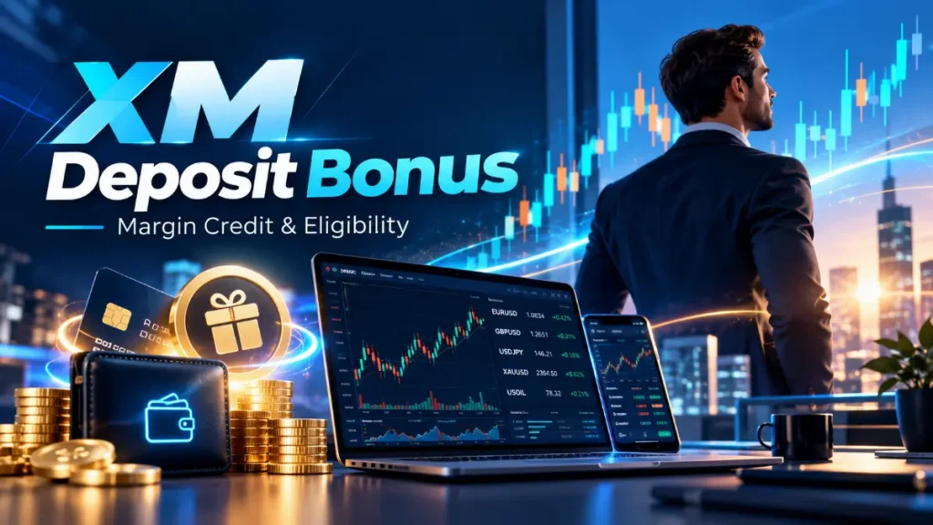 Illustration of XM deposit bonus margin credit and forex trading eligibility conditions