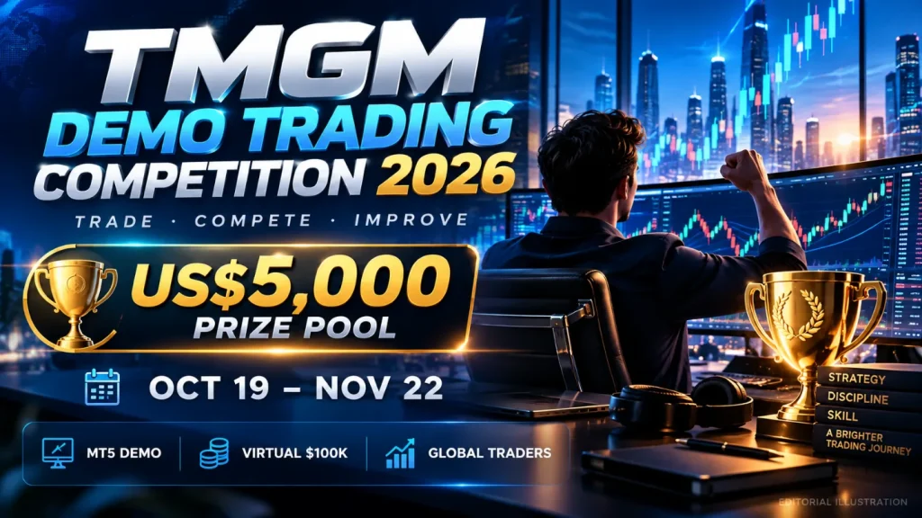 TMGM Demo Trading Competition 2026 editorial banner featuring MT5 screens, trading challenge and $5,000 prize pool